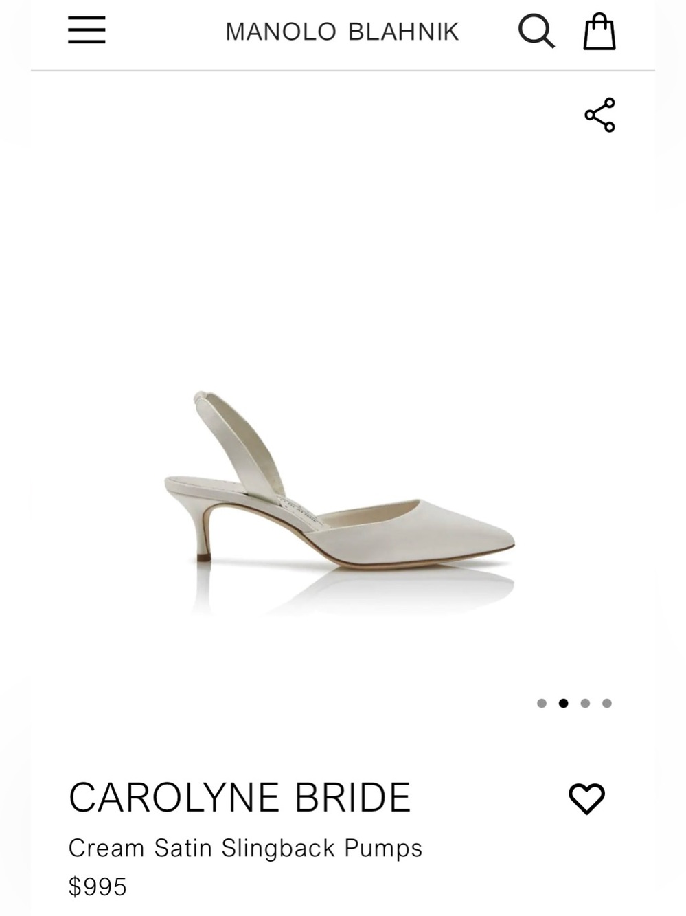 Manolo Blahnik Carolyne Bride Cream Satin Slingback Pumps